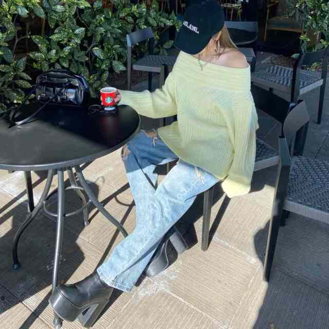 リブニットオフショルプルオーバー