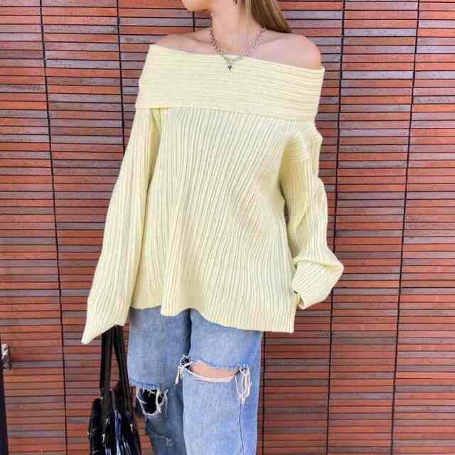 リブニットオフショルプルオーバー