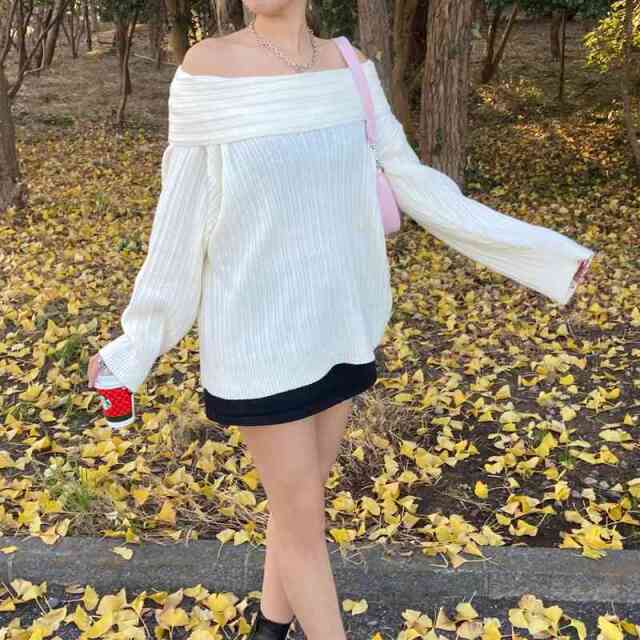 リブニットオフショルプルオーバー