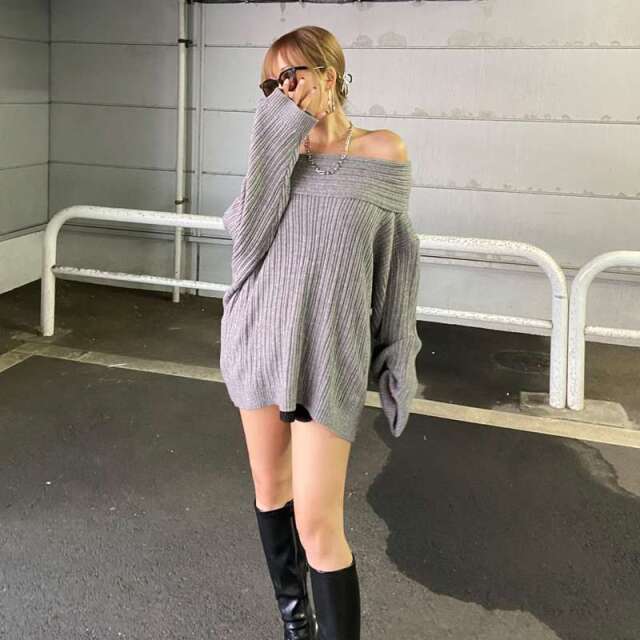リブニットオフショルプルオーバー