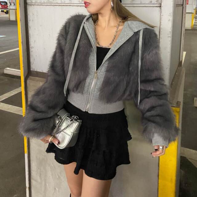 パーカーアンサンブル風ファーブルゾン