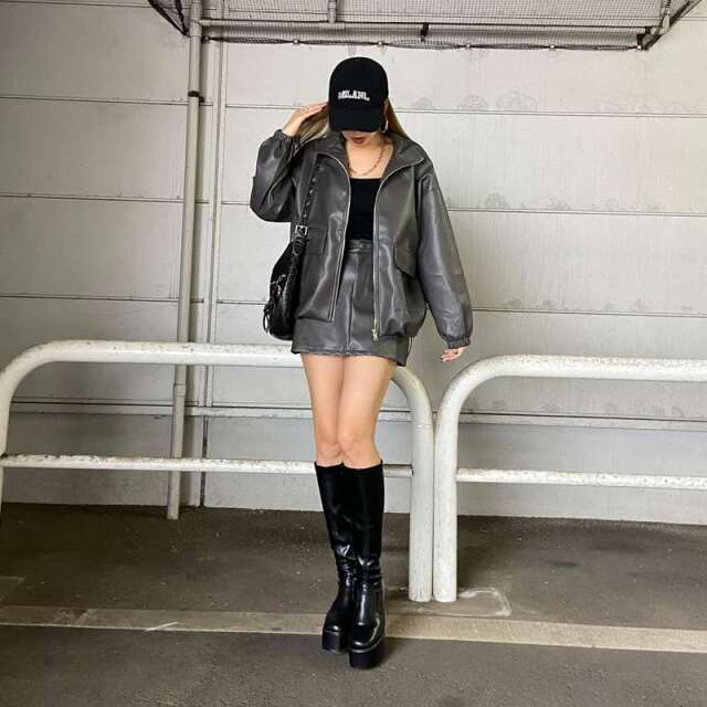 合成皮革ジャケット・スカートセットアップ