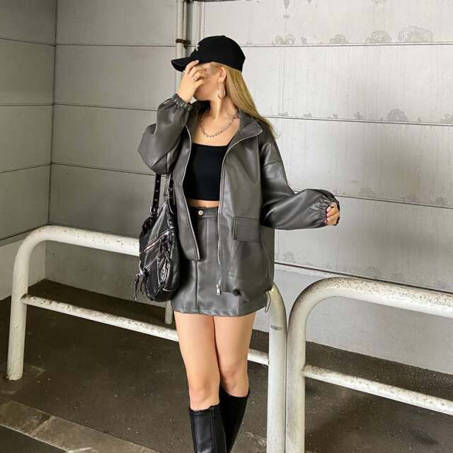 合成皮革ジャケット・スカートセットアップ
