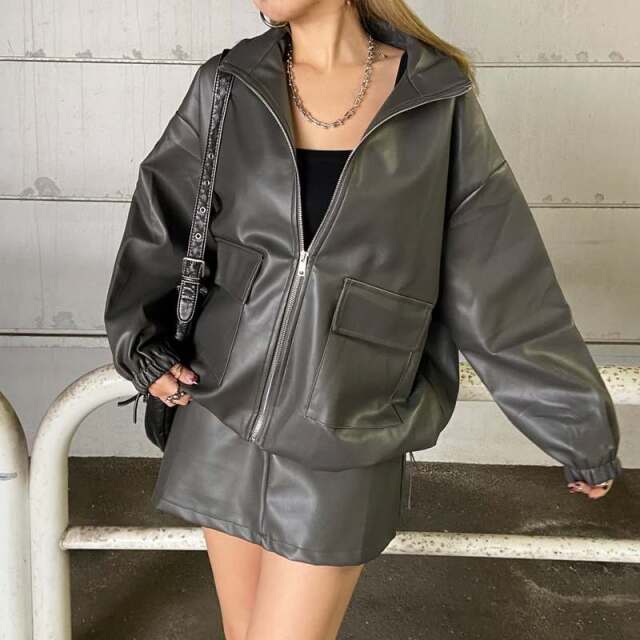 合成皮革ジャケット・スカートセットアップ