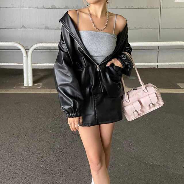 合成皮革ジャケット・スカートセットアップ