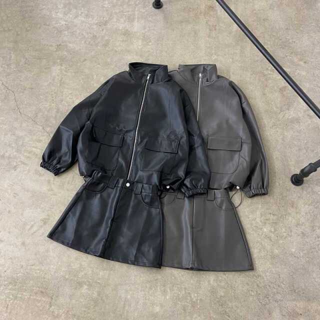 合成皮革ジャケット・スカートセットアップ