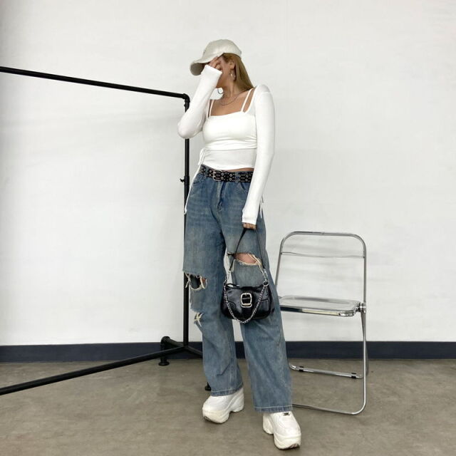 インナー付きサイドドロストトップス