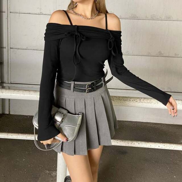 2ベルト付きタックスカート