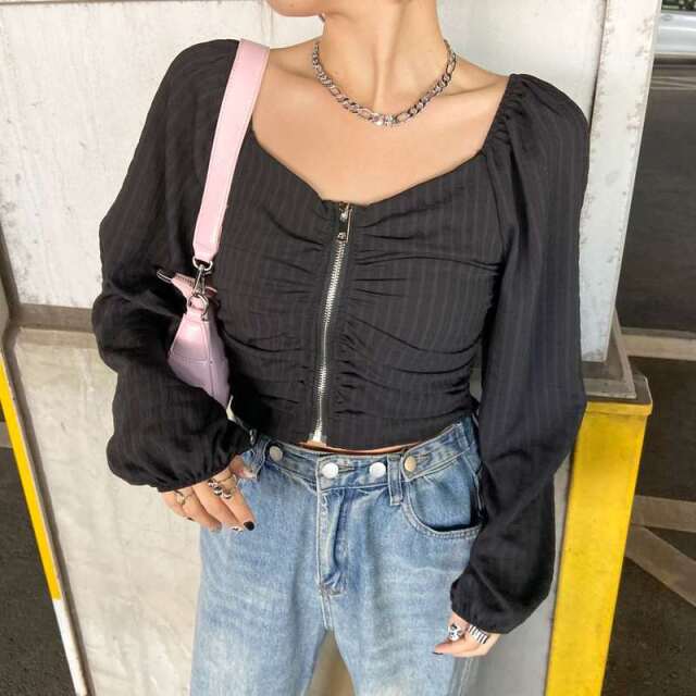 オフショルダーZIPトップス