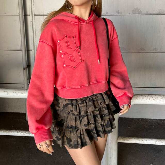 スタッズブリーチロゴフードショート