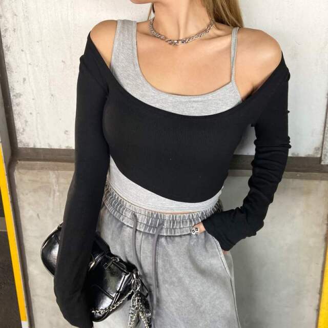 インナー付きショートトップス