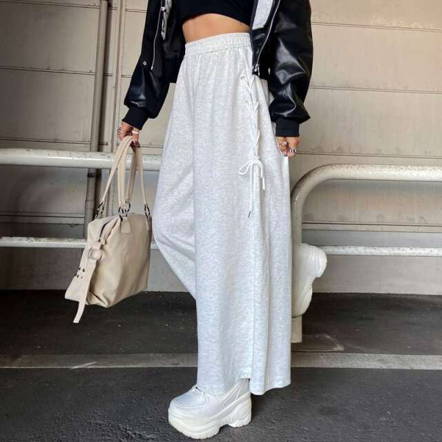 サイドレースアップカットワイドパンツ