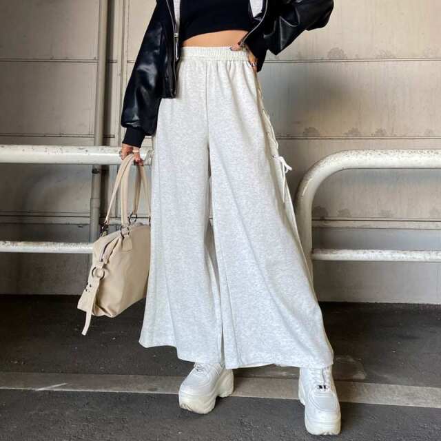 サイドレースアップカットワイドパンツ