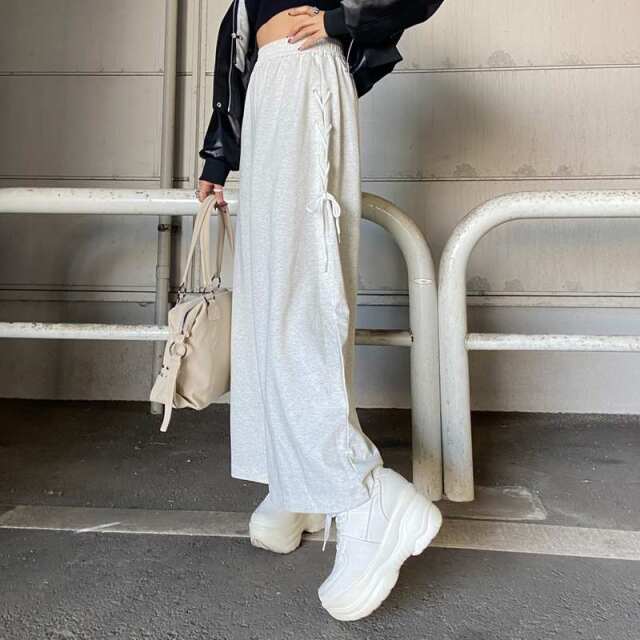 サイドレースアップカットワイドパンツ