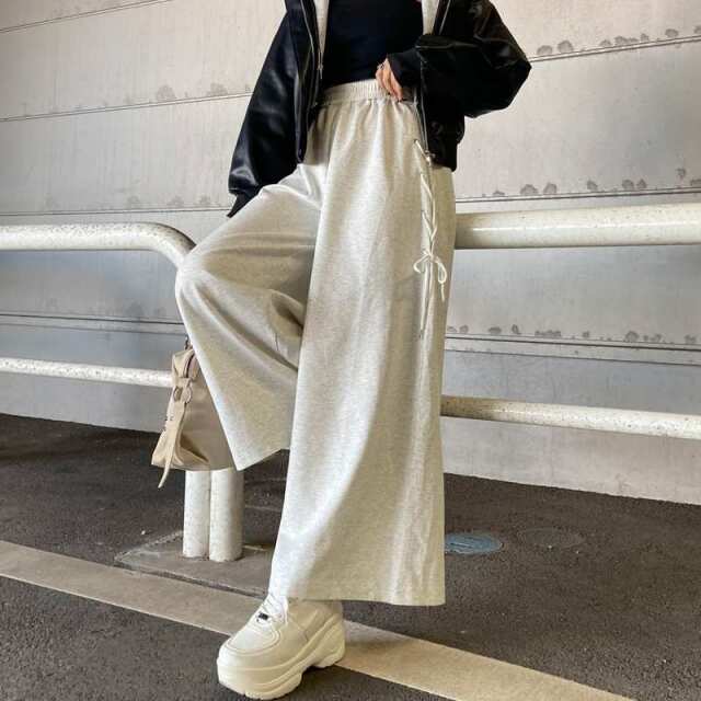 サイドレースアップカットワイドパンツ