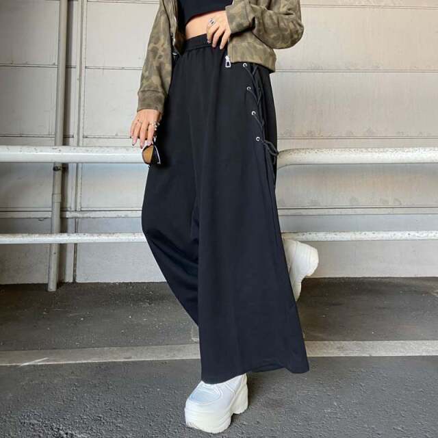 サイドレースアップカットワイドパンツ