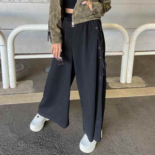サイドレースアップカットワイドパンツ