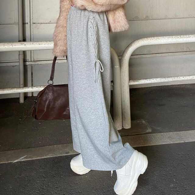 サイドレースアップカットワイドパンツ