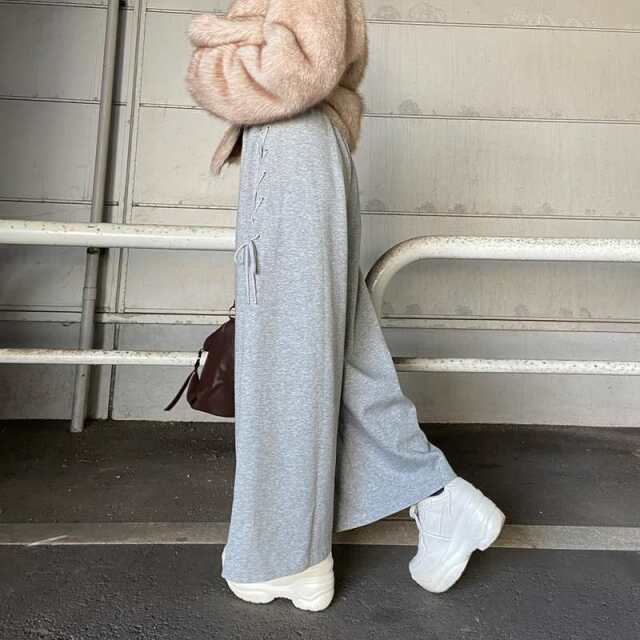 サイドレースアップカットワイドパンツ