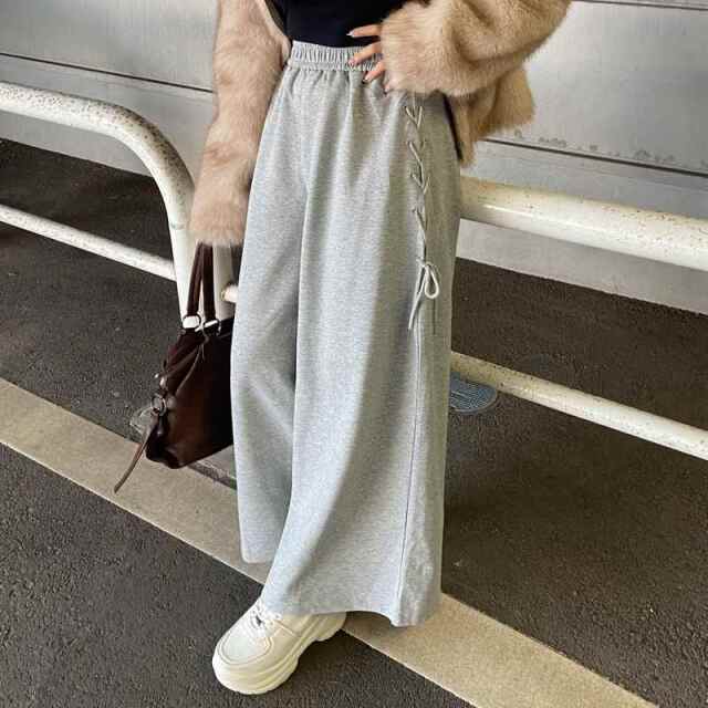 サイドレースアップカットワイドパンツ