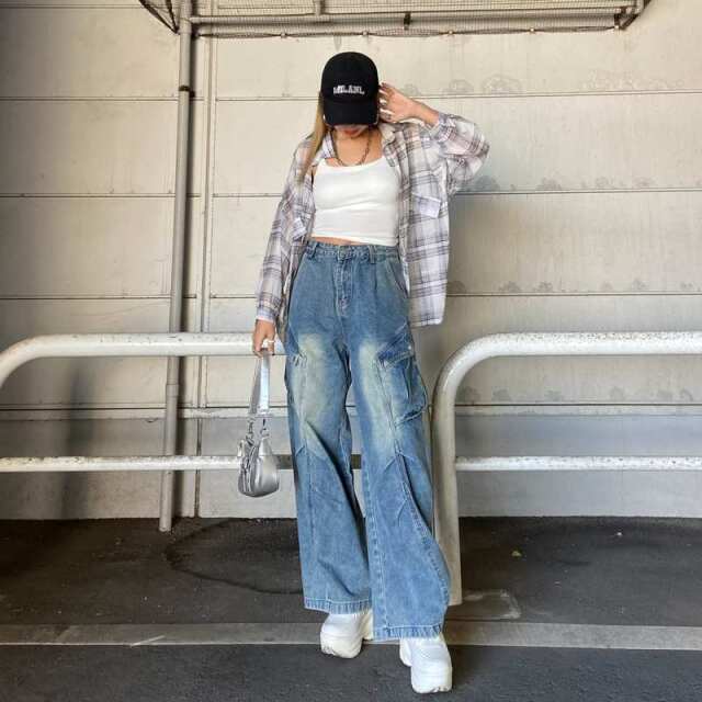 タックデニムカーゴパンツ