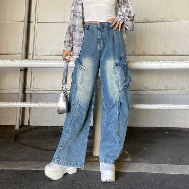 タックデニムカーゴパンツ