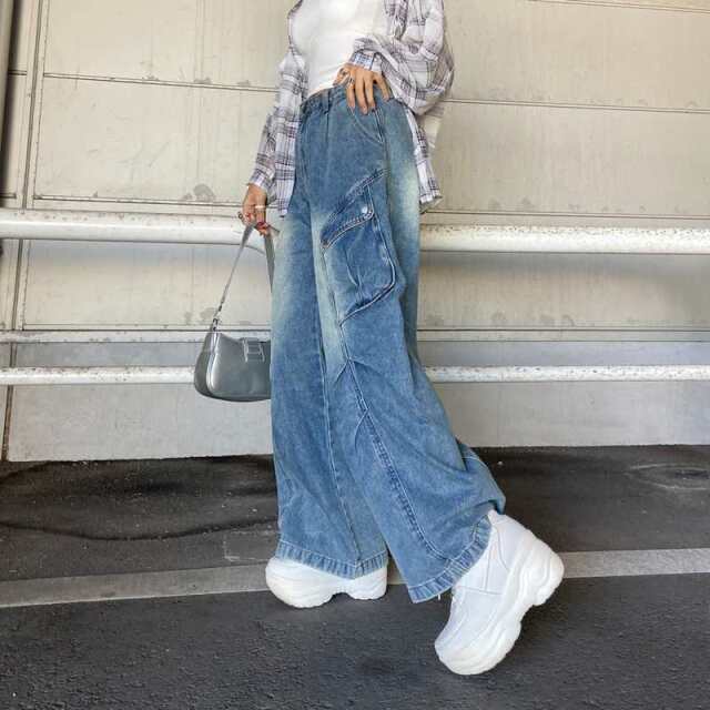 タックデニムカーゴパンツ