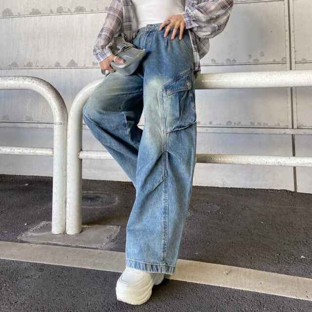 タックデニムカーゴパンツ