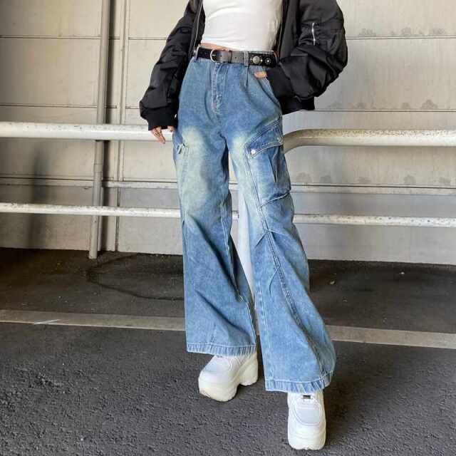 タックデニムカーゴパンツ