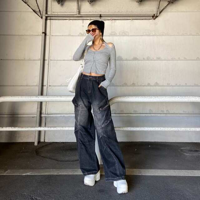 タックデニムカーゴパンツ