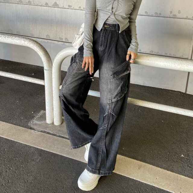 タックデニムカーゴパンツ