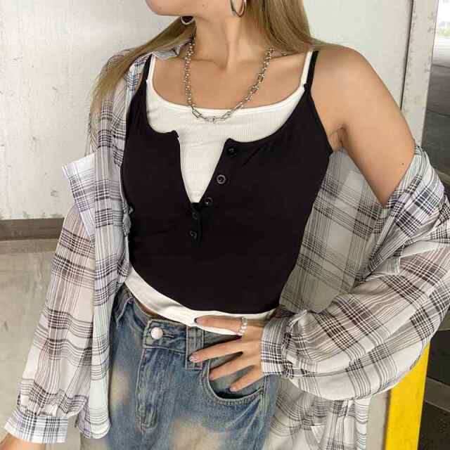 ボタンヘンリーアンサンブル風キャミソール