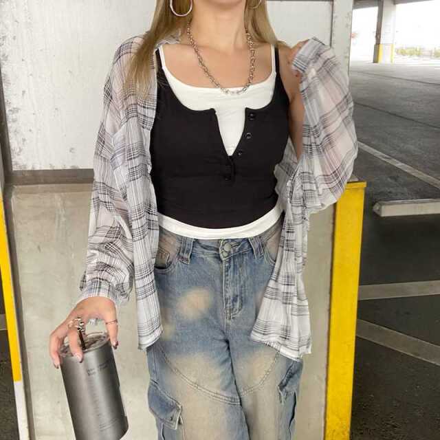 ボタンヘンリーアンサンブル風キャミソール