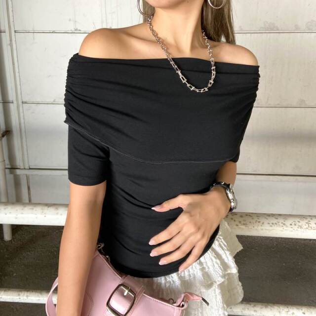 オフショルダーサイドドロストTシャツ