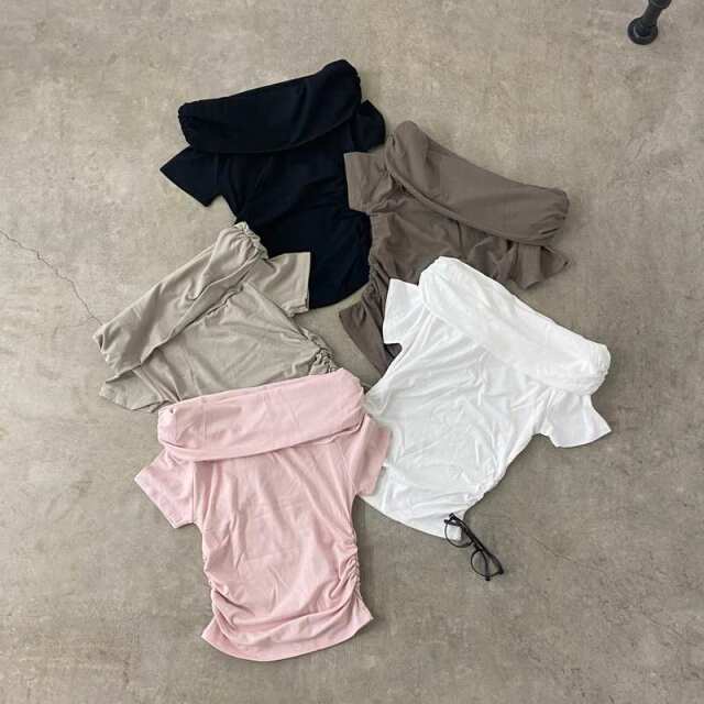 オフショルダーサイドドロストTシャツ