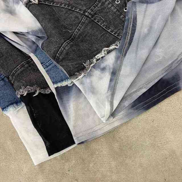 デニムスピンドルベアシアー切替トップス