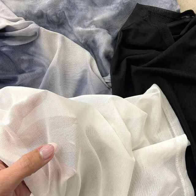 デニムスピンドルベアシアー切替トップス