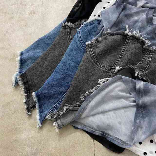 デニムベアイレギュラーヘムシアー切替トップス