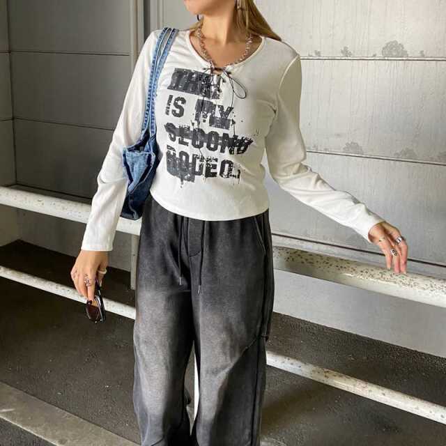 ロゴレースアップTシャツ