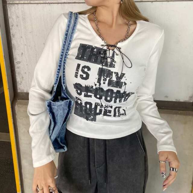 ロゴレースアップTシャツ
