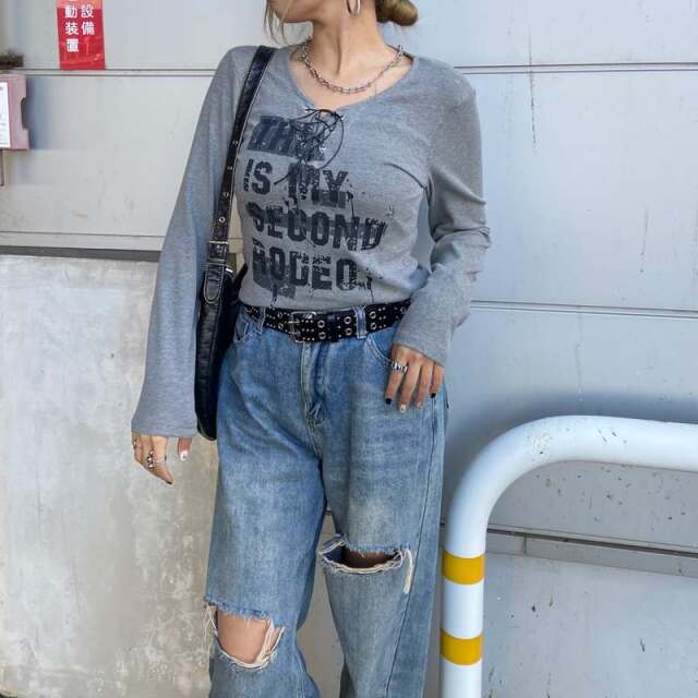 ロゴレースアップTシャツ