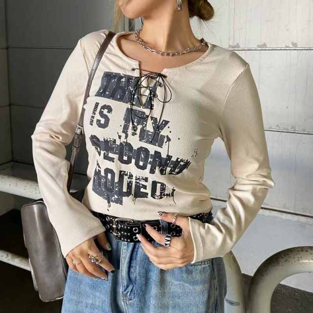 ロゴレースアップTシャツ