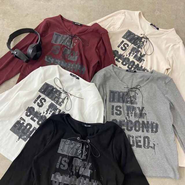 ロゴレースアップTシャツ