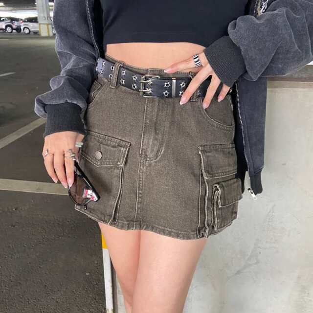 スターベルト付きデニムカーゴミニスカート