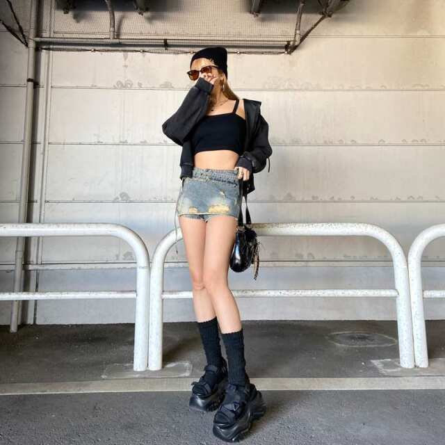ハトメレイヤード風デニムショートパンツ
