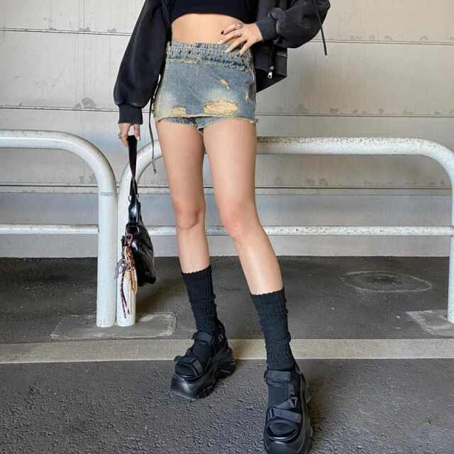 ハトメレイヤード風デニムショートパンツ