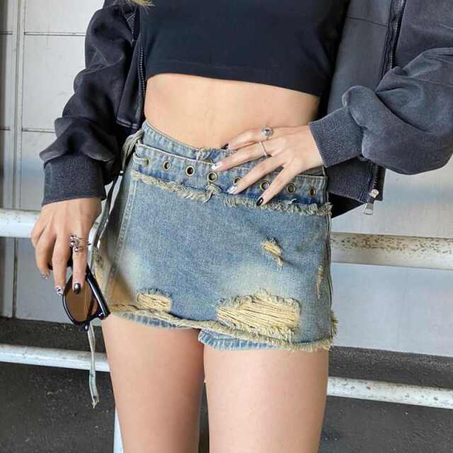ハトメレイヤード風デニムショートパンツ