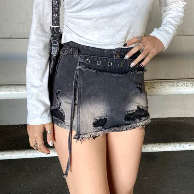 ハトメレイヤード風デニムショートパンツ