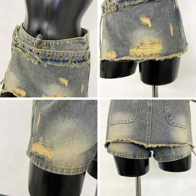 ハトメレイヤード風デニムショートパンツ