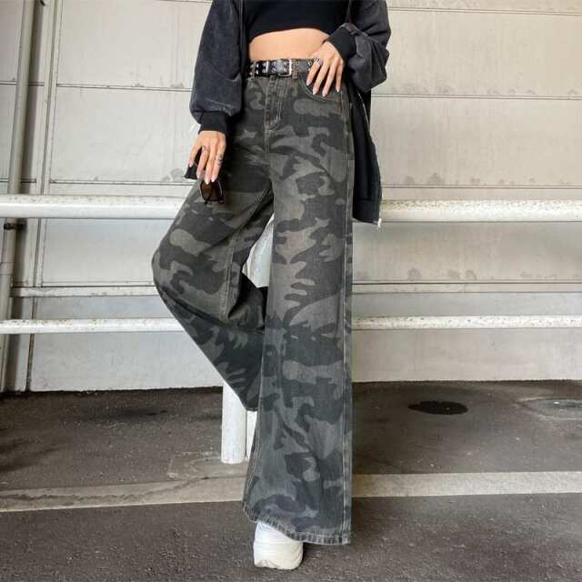 スターベルト付き迷彩ワイドパンツ